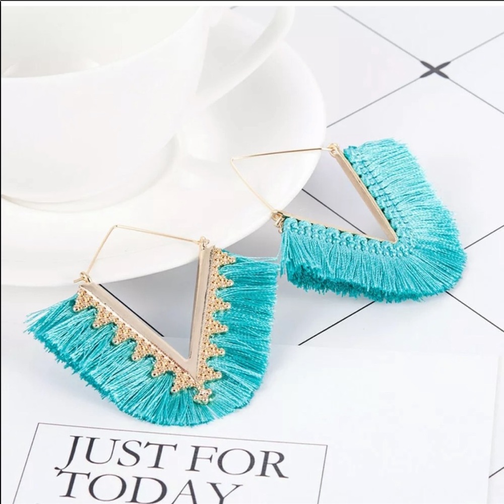 Teal fringe/tassel earrings!